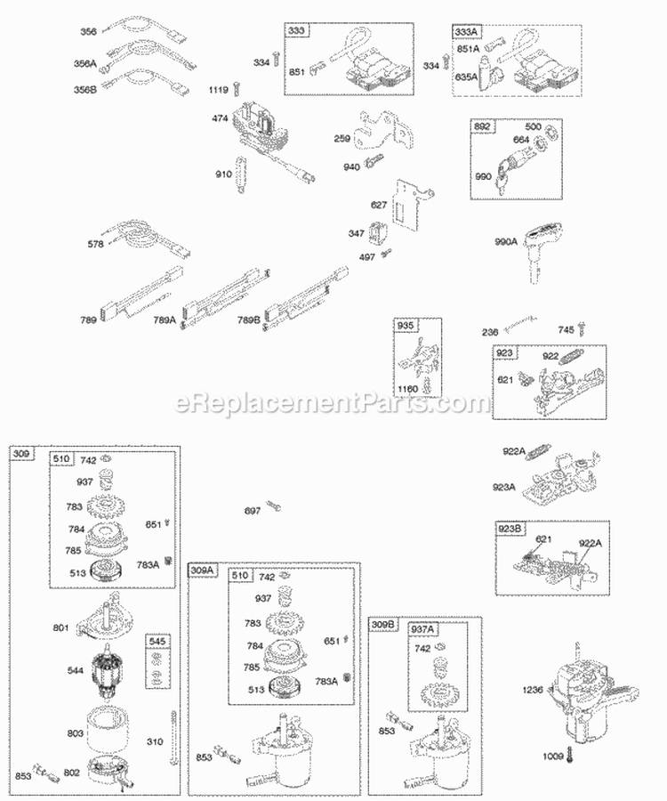Alternator Electric Starter Electrical Flywheel Brake Ignition Diagram and Parts List for  Briggs and Stratton Engine